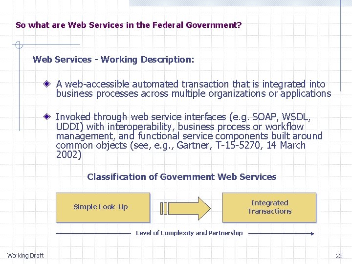So what are Web Services in the Federal Government? Web Services - Working Description: So what are Web Services in the Federal Government? Web Services - Working Description: