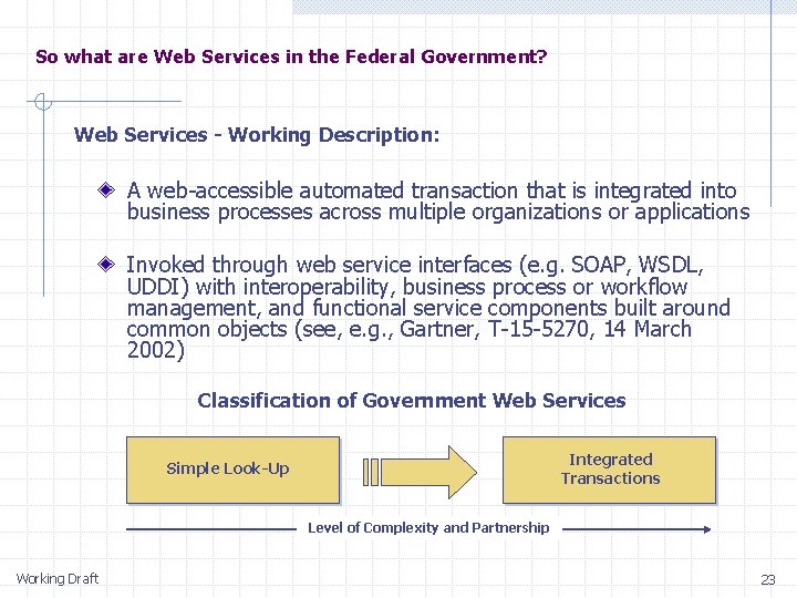 So what are Web Services in the Federal Government? Web Services - Working Description: