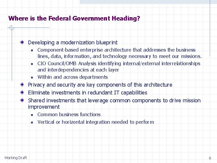 Where is the Federal Government Heading? Developing a modernization blueprint n n n Component-based Where is the Federal Government Heading? Developing a modernization blueprint n n n Component-based