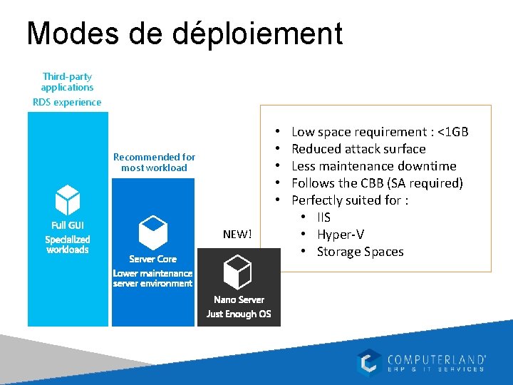 Modes de déploiement Third-party applications RDS experience • • • Recommended for most workload