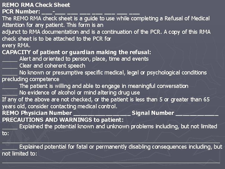 REMO RMA Check Sheet PCR Number: ___-___ ___ The REMO RMA check sheet is