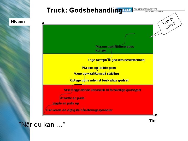 Truck: Godsbehandling til r Kla ve prø Niveau Placere og håndtere gods korrekt Tage