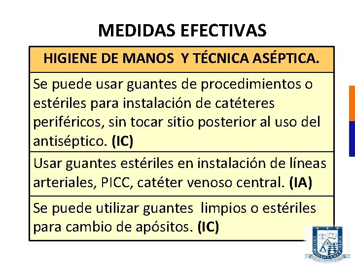 MEDIDAS EFECTIVAS HIGIENE DE MANOS Y TÉCNICA ASÉPTICA. Se puede usar guantes de procedimientos