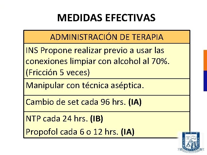 MEDIDAS EFECTIVAS ADMINISTRACIÓN DE TERAPIA INS Propone realizar previo a usar las conexiones limpiar