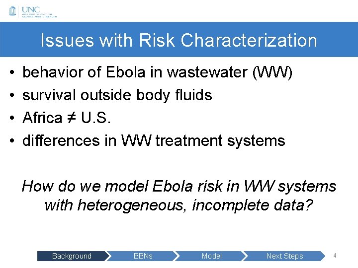 Issues with Risk Characterization • • behavior of Ebola in wastewater (WW) survival outside