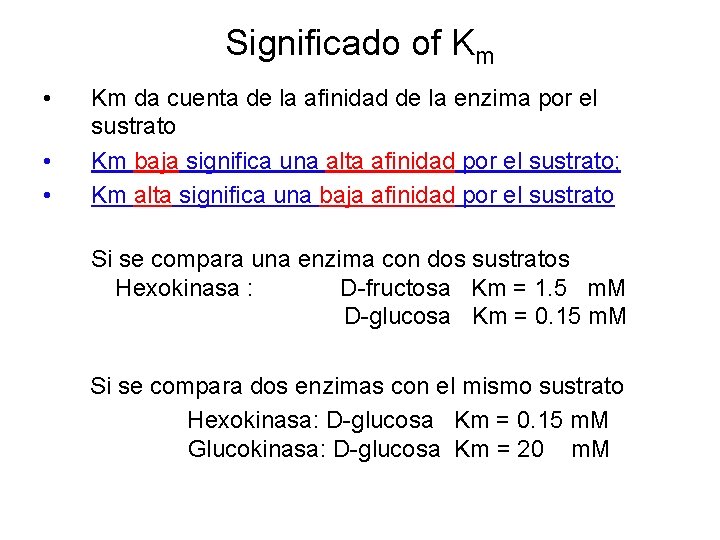 Significado of Km • • • Km da cuenta de la afinidad de la