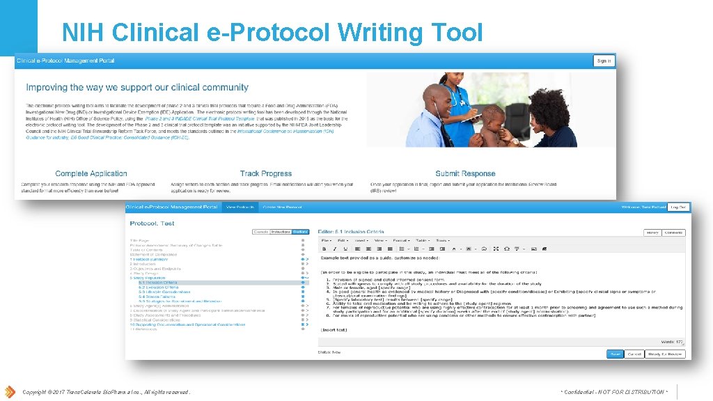 NIH Clinical e-Protocol Writing Tool Copyright © 2017 Trans. Celerate Bio. Pharma Inc. ,