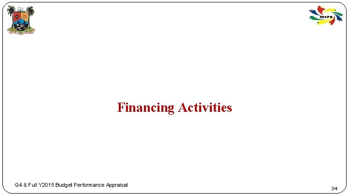 Financing Activities Q 4 & Full Y 2015 Budget Performance Appraisal 34 