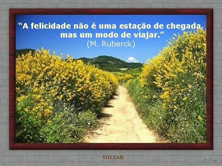 “A felicidade não é uma estação de chegada, mas um modo de viajar. ”