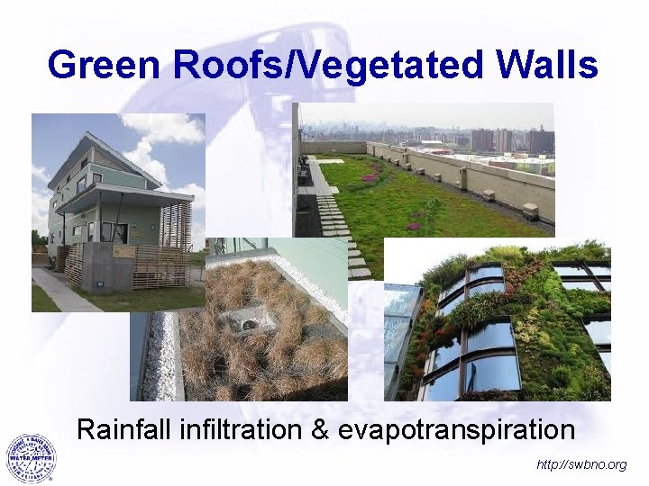 Green Roofs/Vegetated Walls Rainfall infiltration & evapotranspiration http: //swbno. org 