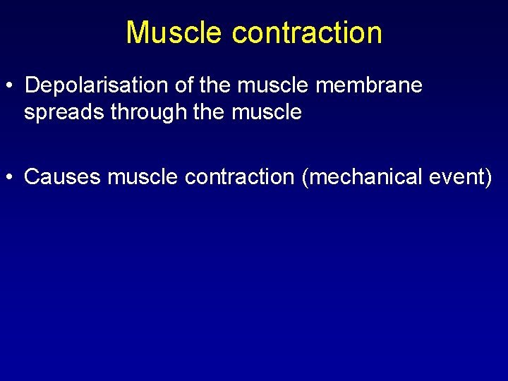 Muscle contraction • Depolarisation of the muscle membrane spreads through the muscle • Causes