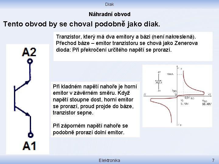 Diak Náhradní obvod Tento obvod by se choval podobně jako diak. Tranzistor, který má