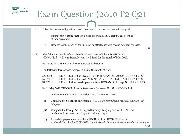 Exam Question (2010 P 2 Q 2) 