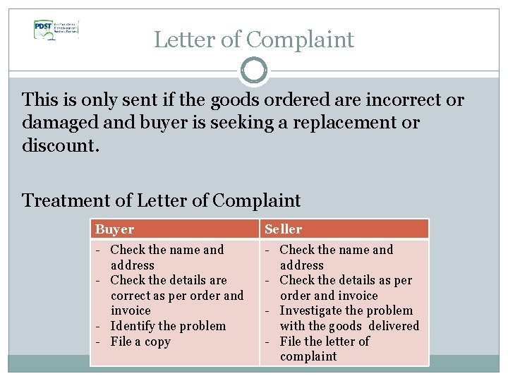 Letter of Complaint This is only sent if the goods ordered are incorrect or