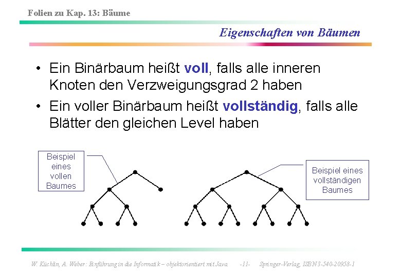 Folien zu Kap. 13: Bäume Eigenschaften von Bäumen • Ein Binärbaum heißt voll, falls