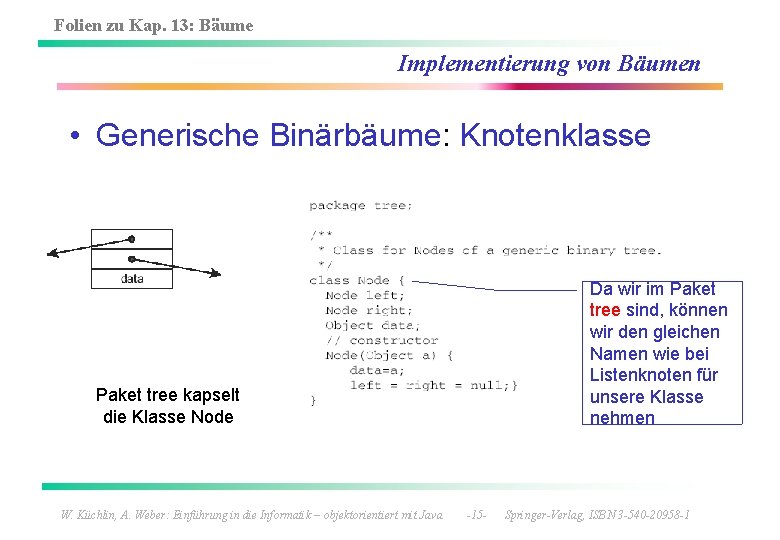 Folien zu Kap. 13: Bäume Implementierung von Bäumen • Generische Binärbäume: Knotenklasse Da wir