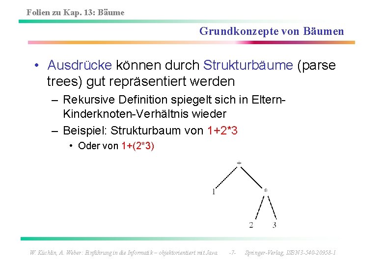 Folien zu Kap. 13: Bäume Grundkonzepte von Bäumen • Ausdrücke können durch Strukturbäume (parse