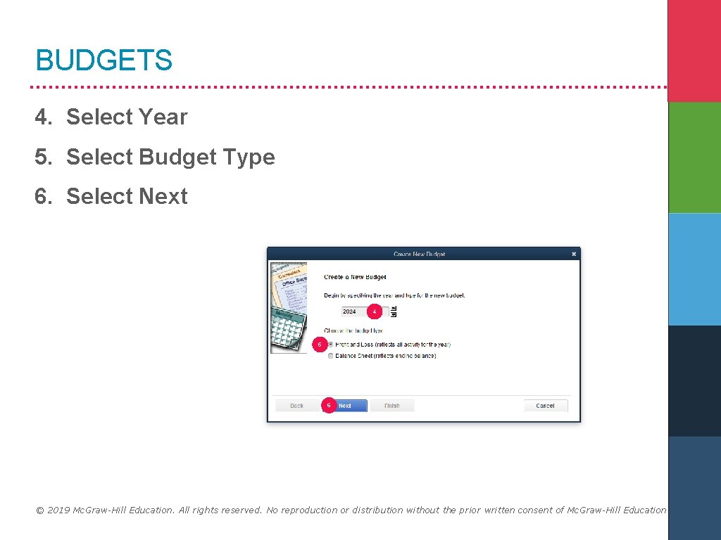 BUDGETS 4. Select Year 5. Select Budget Type 6. Select Next 4 5 6