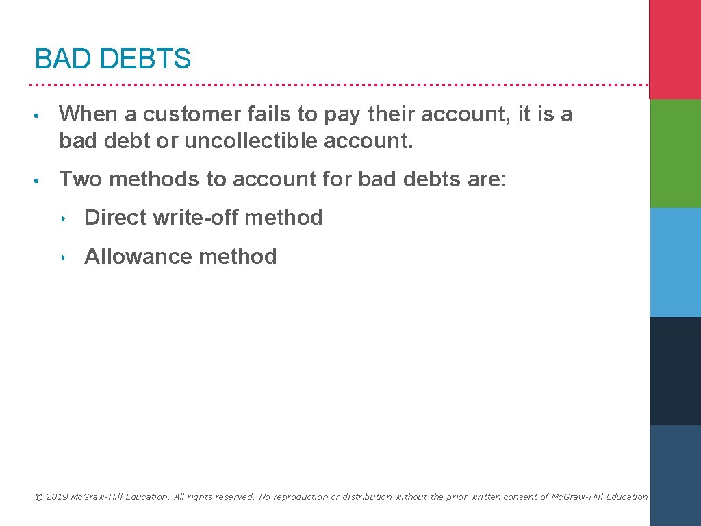 BAD DEBTS • When a customer fails to pay their account, it is a