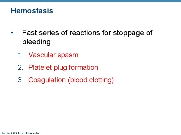 Hemostasis • Fast series of reactions for stoppage of bleeding 1. Vascular spasm 2.