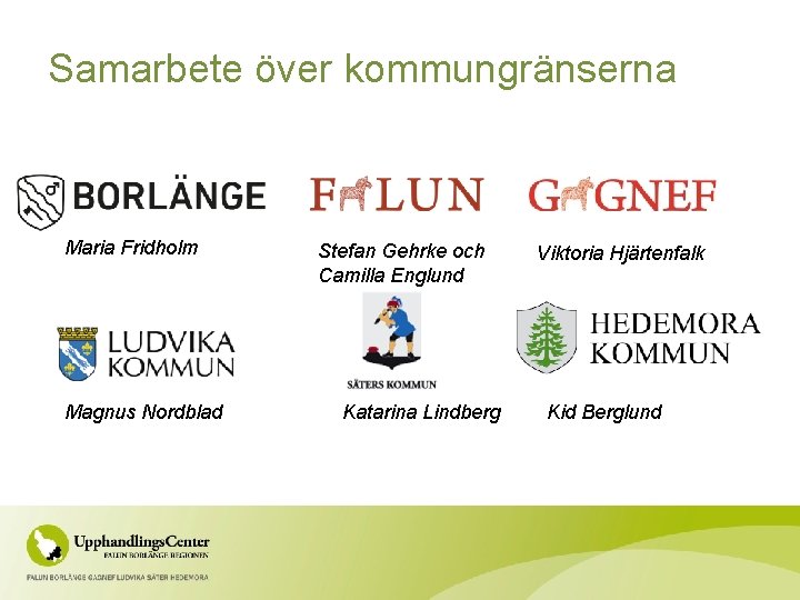 Samarbete över kommungränserna Maria Fridholm Magnus Nordblad Stefan Gehrke och Camilla Englund Katarina Lindberg