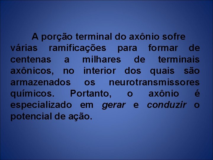  A porção terminal do axônio sofre várias ramificações para formar de centenas a