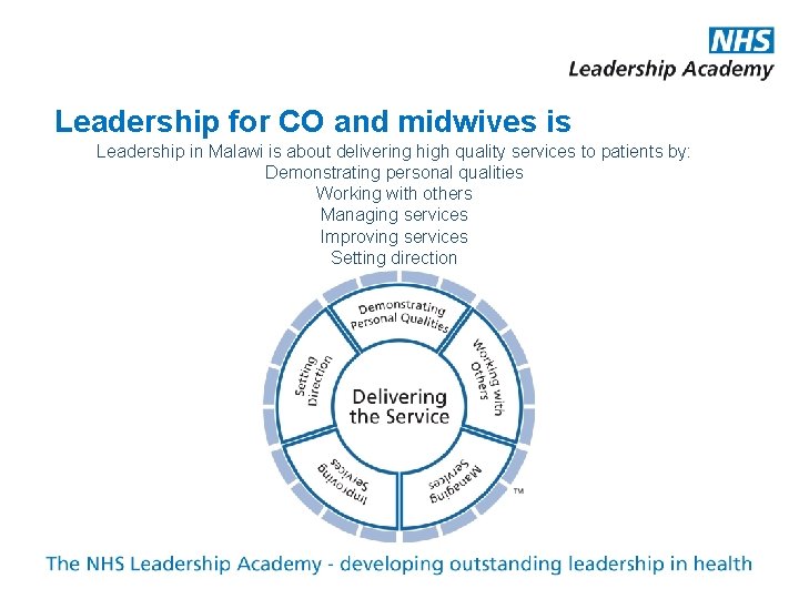 Leadership for CO and midwives is Leadership in Malawi is about delivering high quality