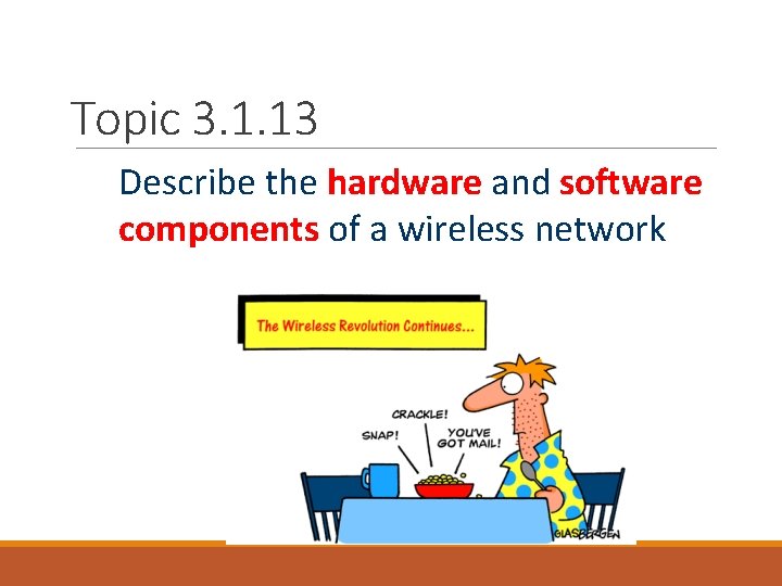 Topic 3. 1. 13 Describe the hardware and software components of a wireless network