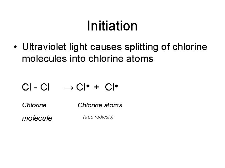 Reaction Mechanisms Free Radical Substitution Monochlorination of methane