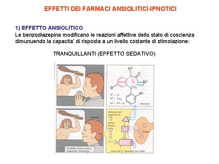 EFFETTI DEI FARMACI ANSIOLITICI-IPNOTICI 1) EFFETTO ANSIOLITICO Le benzodiazepine modificano le reazioni affettive dello