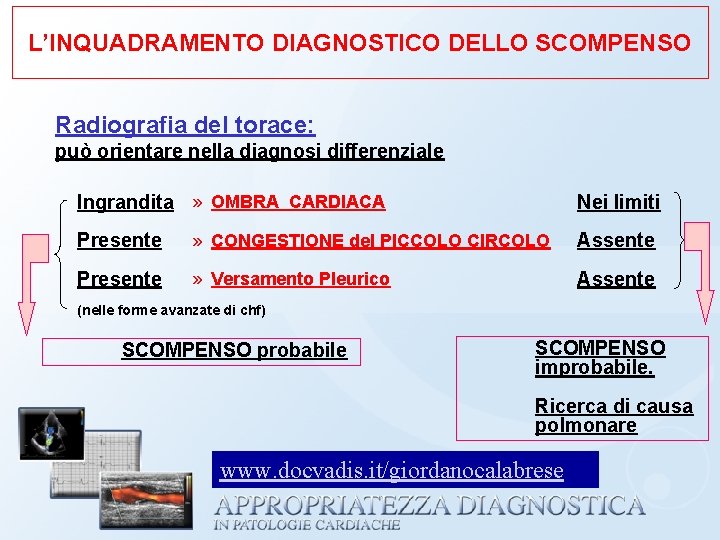 L’INQUADRAMENTO DIAGNOSTICO DELLO SCOMPENSO Radiografia del torace: può orientare nella diagnosi differenziale Ingrandita »