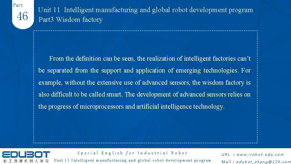 Part 46 Unit 11 Intelligent manufacturing and global robot development program Part 3 Wisdom