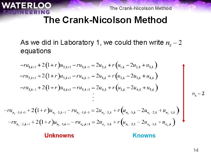 The Crank-Nicolson Method As we did in Laboratory 1, we could then write nx
