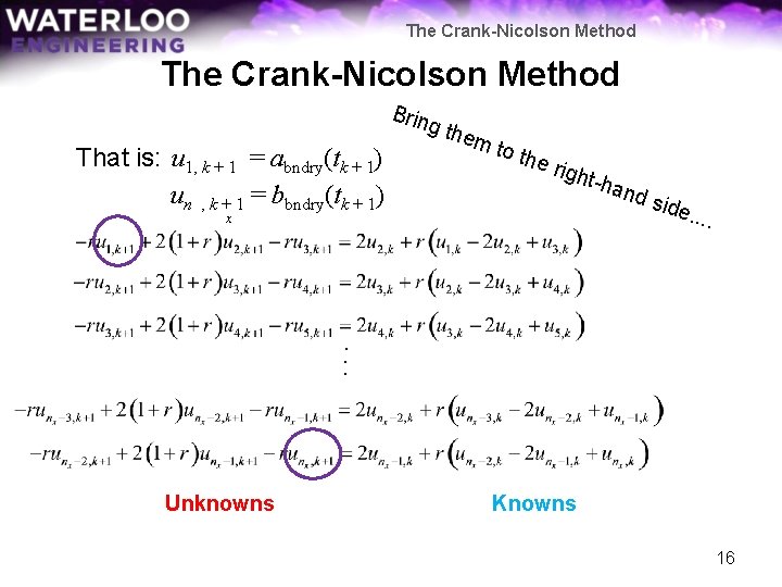 The Crank-Nicolson Method Brin That is: u 1, k + 1 = abndry(tk +