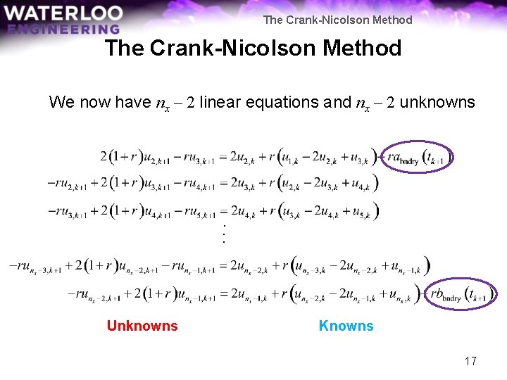 The Crank-Nicolson Method We now have nx – 2 linear equations and nx –