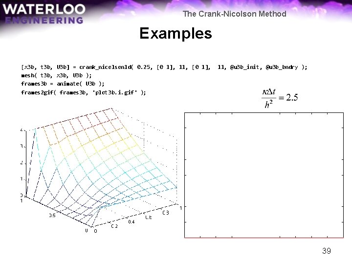 The Crank-Nicolson Method Examples [x 3 b, t 3 b, U 3 b] =