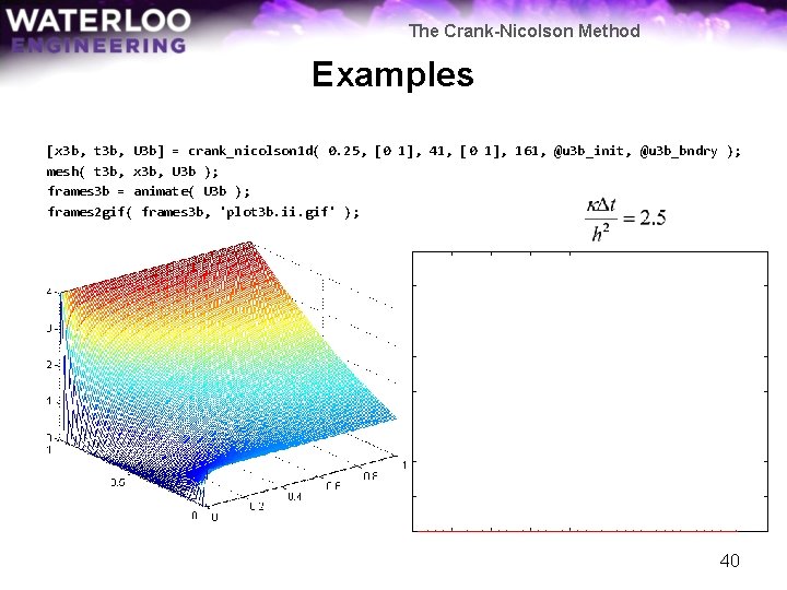 The Crank-Nicolson Method Examples [x 3 b, t 3 b, U 3 b] =