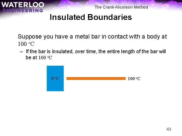 The Crank-Nicolson Method Insulated Boundaries Suppose you have a metal bar in contact with