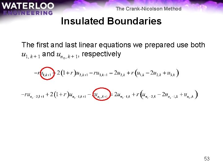 The Crank-Nicolson Method Insulated Boundaries The first and last linear equations we prepared use