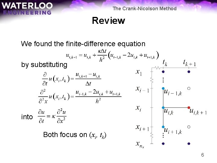 The Crank-Nicolson Method Review We found the finite-difference equation by substituting into Both focus