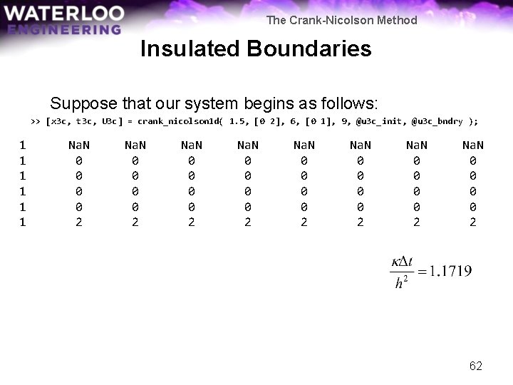 The Crank-Nicolson Method Insulated Boundaries Suppose that our system begins as follows: >> [x