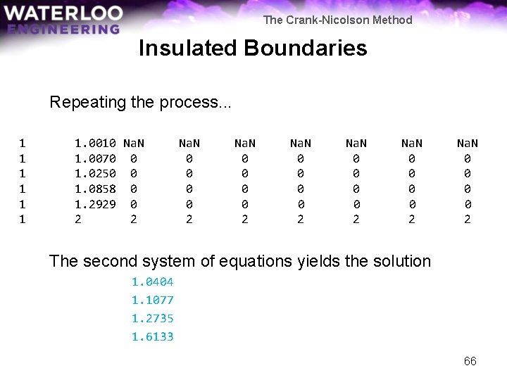 The Crank-Nicolson Method Insulated Boundaries Repeating the process. . . 1 1 1 1.