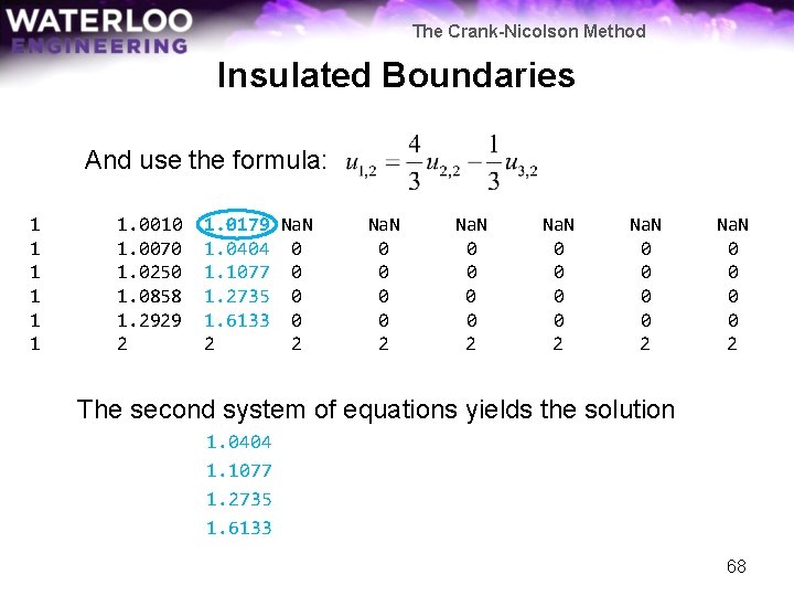 The Crank-Nicolson Method Insulated Boundaries And use the formula: 1 1 1 1. 0010