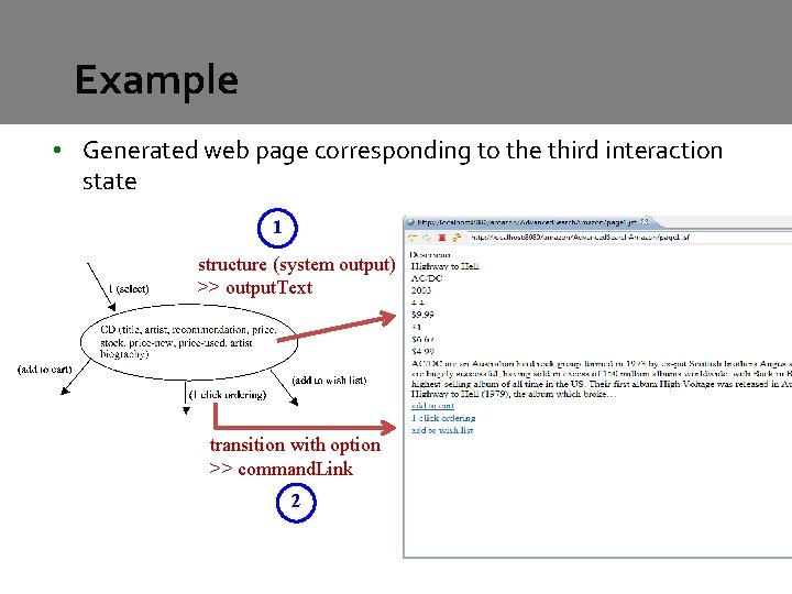 Example • Generated web page corresponding to the third interaction state 1 structure (system Example • Generated web page corresponding to the third interaction state 1 structure (system