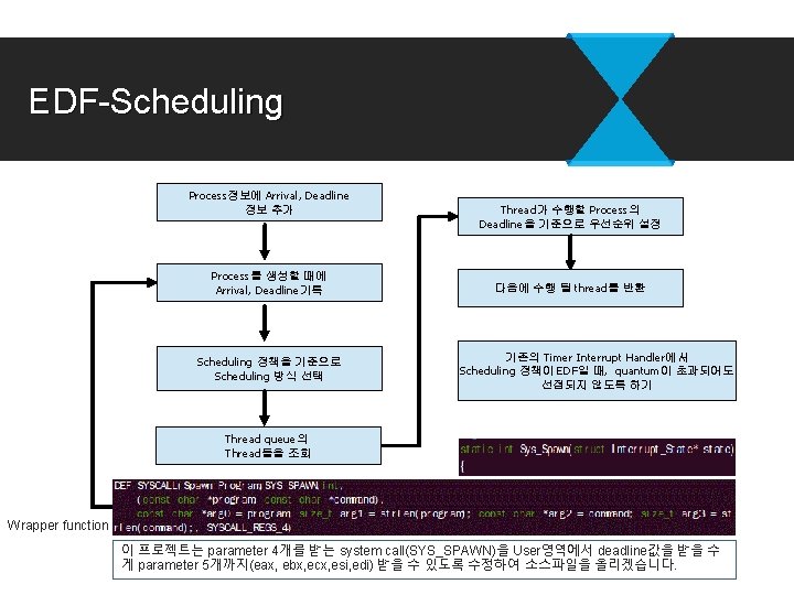 EDF-Scheduling Process정보에 Arrival, Deadline 정보 추가 Process를 생성할 때에 Arrival, Deadline기록 Scheduling 정책을 기준으로