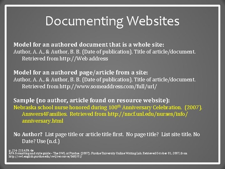 Documenting Websites Model for an authored document that is a whole site: Author, A.