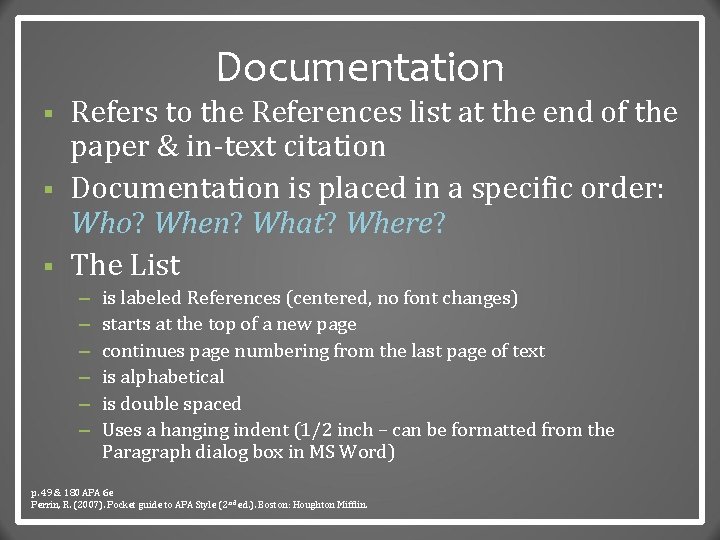 Documentation § § § Refers to the References list at the end of the