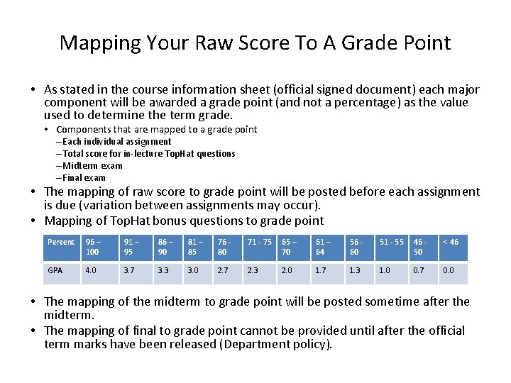 Mapping Your Raw Score To A Grade Point • As stated in the course