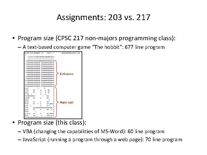 Assignments: 203 vs. 217 • Program size (CPSC 217 non-majors programming class): – A