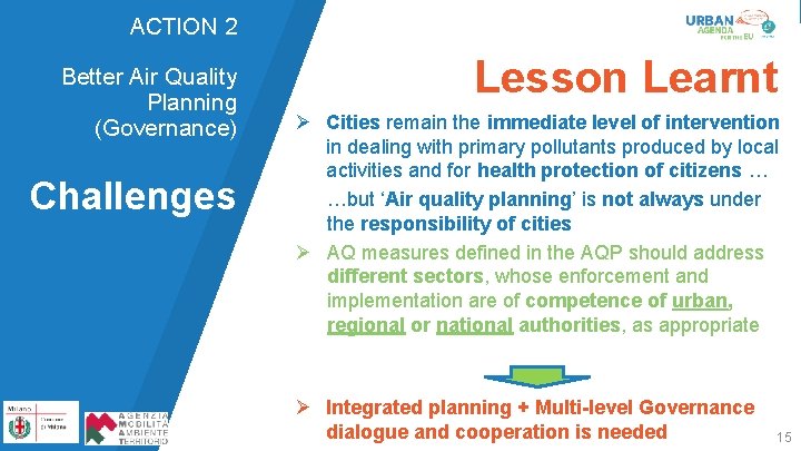 ACTION 2 Better Air Quality Planning (Governance) Challenges Lesson Learnt Ø Cities remain the